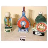 3 Vintage Jim Beam Liquor Decanters: 1971 Sahara Invitational in Las Vegas -ceramic, 1981 44th Greensboro Opener "The Great Week" - ceramic, & 1971 PGA 53rd Championship Palm Beach (shaped like a golf