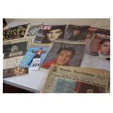 Variety of Elvis Presley Newspaper Clippings, Magazines, Magazines - Many in Plastic sleeves - Also included a Memphis Paper of His death