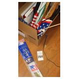 Variety of Canes, Yard sticks, Flages (New outdoor set, State Flag) Umbrellas etc.