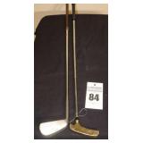 2 Vintage Clubs:  Brass Based Putter (no markings) & Vintage Scotland Range Finder Rapier Yashie Mashie Iron - Both Left