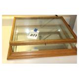 Solid Wood, mirrored Glass Display Cabinet with lift top  5"x18.5"x15.5"
