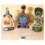 3 Vintage Liquor Decanters: 1971 King Kamehameha Hawaii Aloha (1st king of Hawaii) -ceramic, 1973 Ezra Brooks American Legion 55th National Convention - Heritage China with 22k gold accent & 1981 Jim 