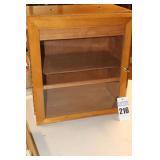 Wood Display Case with inside shelf and glass front door - with key   21"x19"x11"