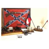 Variety of Civil War items: Ceramic Wall Display (Civil War Guns), cannon Desk Display, Bullet Flag Holder etc.