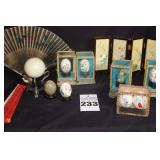 Variety of Asian Inspired Items: Hand painted Eggs in Boxes, Marble Egg, Mini Screen, Marble Ball on stand chop sticks etc.