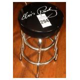 Vintage Elvis Presley Bar Stool with Chrome Legs & Foot Rest with Elvis signature in white on black vinyl cushion   29"x14"                  **Matching Lot # 295