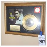 Framed Wall Display Elvis Presley 35th Anniversary Limited Edition Etched Gold Plated Record "Heart Break Hotel" - Numbered 3629/5000 with 24Kt Glod Plate Certificate with Plaque  14.5"x18.5"