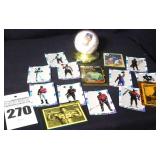 Variety of Bo Jackson Items: Baseball in case on stand, Variety of collector Cards including rookie cards