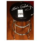 Vintage Elvis Presley Bar Stool with Chrome Legs & Foot Rest with Elvis signature in white on black vinyl cushion    29"x14"                 **Matching Lot # 294