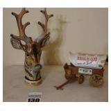 2 Vintage Liquor Decanters: 1969 Ceramic Barsottini B.P.O.E ELK 17" tall & Jim Beam 1974 Ceramic Covered Wagon "Reno or Bust"
