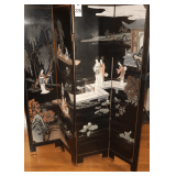 Vintage Chinese 4 Panel Black Lacquer Room Divider - Mother of Pearl Landscape & Ladies - Each Panel is 72"x16"