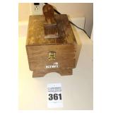 Vintage Kiwi Wood Shoe Shine Box with a variety of items included