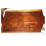 Vintage Hand Carved Wood Filipin Village Tray with Glass Top