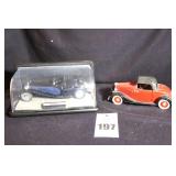 2 Die Cast Collector Cars: 1930 Bugatti Royal Coupe Napoleon Blue in Plastic Case & 1954 Red Roadster