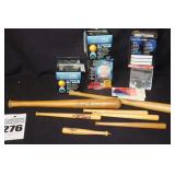 Variety of Baseball Holders, Cases, Card Holders, Wood Mini Bats, Pens etc.