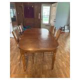 78”Lx43”Wx30.5”H Dining Table with 4 Pressed Back Chairs (1 with Broken Top of Back)