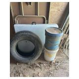 Salvage Lot - Tables, Tire and Buckets
