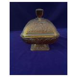 Vintage Jeannette Glass Company Amberina Pedestal Candy Dish with a Lid