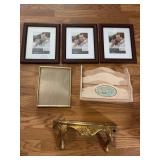 Picture Frames, Mail Holder and Gold Shelf