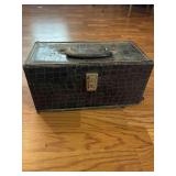 Vintage 8 Track Tape Storage Case, Black Faux Alligator Media With 5 Elvis Tapes ( Damage on Bottom