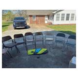 8 Assorted Folding Chairs and a Bodyboard