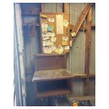 Salvage Lot - Phone Carriage, Cork Board  and Step Back Shelf - Buyer Must Remove