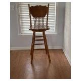 Oak Pressed Back Bar Stool with 48” Back