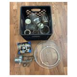 Microwave Turn Table 15”, Assorted Jars, Canning Rings and Grinder