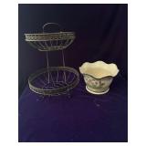 Fruit Stand and Violet Ruffled Bowl