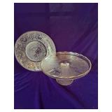 Footed Cake Plate with Gold Trim and Indiana Glass Platter