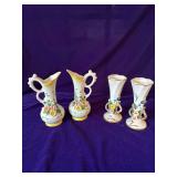 2 Vintage Interpur porcelain pitchers and 2 Vintage Ceramic Bud Vases