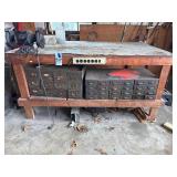 Vintage Industrial Workbench and Metal Parts Storage Cabinets - Very Heavy
