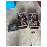 2 Metal Bins with Contents and Cartridge Case