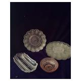6 Vintage Indiana Glass Hobnail Sandwich Plates, Relish Tray and Pink Dish,