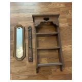 Wood Shelf, Coat Rack and Small Mirror