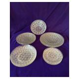 Service for 4 - Fortecrisa Basketweave Pattern Dishes (one Bowl Missing) and Indiana Glass Windsor Button & Cane Candy Bowl