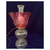 Converted Glass Kerosene Lamp with Cranberry Shade