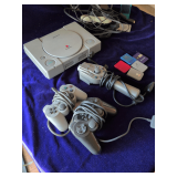 Sony PlayStation with Controllers and 5 Memory Cards
