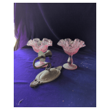 Depression Glass Pink Bowls and Brass Wall Candle Holder