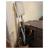 Basket with Umbrellas, Canes, Cleaning Items