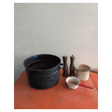 Canner no Lid, Enamel Pans, Wood Salt and Pepper Shakers