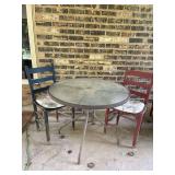 35.5” Round Glass Top Table and 2 Ladder Back Chairs