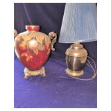 Brass Lamp with Metal Shade and Large Vase