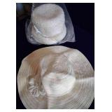 Vintage Cream Woven Straw Cloche Hat and Woven Floppy Sun Hat