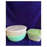 2 Large Tupperware Bowls and Rubbermaid Produce Keeper