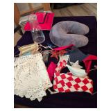 Assorted Lot - Home Decor, Celebration Banners, Neck Pillow and Decanter with Glass