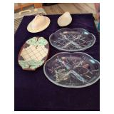 2 Crystal Relish Trays and Assorted Ceramic Dishes and Butter Dish