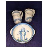 Ceramic Salad Plate is from the M.A. Hadley Pottery "Country Scene Blue" Collection and 2 Mugs