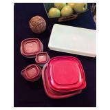 Plasticware, Tupperware and Container of Apples