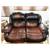 Brown Leather Reclining Loveseat